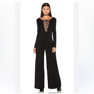Nightcap Black Lace Insert Long Sleeve Wide Leg Jumpsuit Medium Romantic Goth